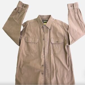 Cabela's Men's Tan Button Down Legendary Quality Shirt flap pockets